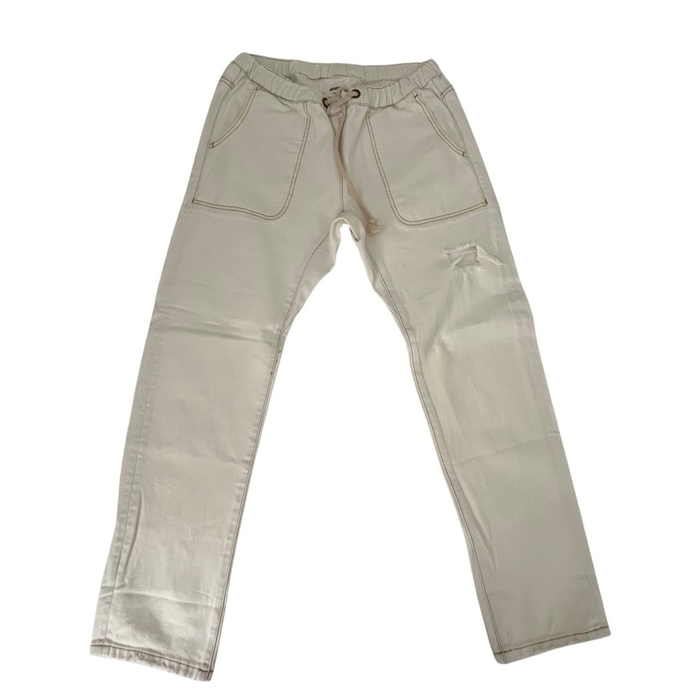 One Teaspoon Shabbies Cream Drawstring Distressed Jeans Size M Relaxed